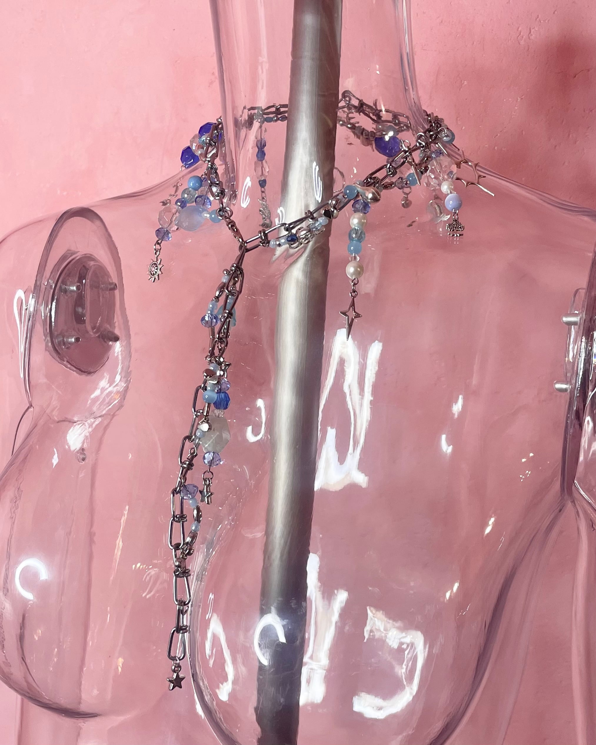 Chunky Charm Necklace 〈Silver blue〉