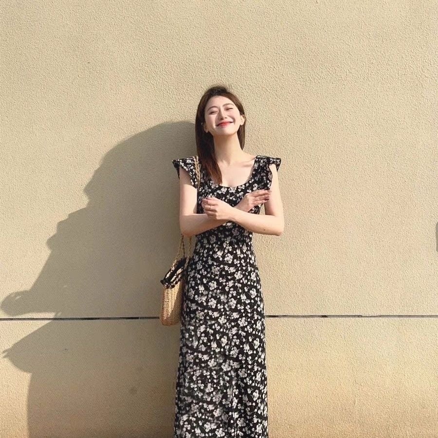 dress】前後2wayフラワープリントノースリーブワンピース CX5104