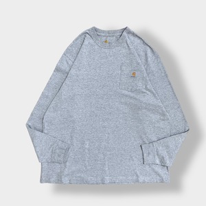 【Carhartt】ロンT ポケットTシャツ ポケT 長袖Tシャツ long sleeve shirt ORIGINAL FIT オリジナルフィット XL ビッグシルエット スクエアラベル カーハートグレー US古着