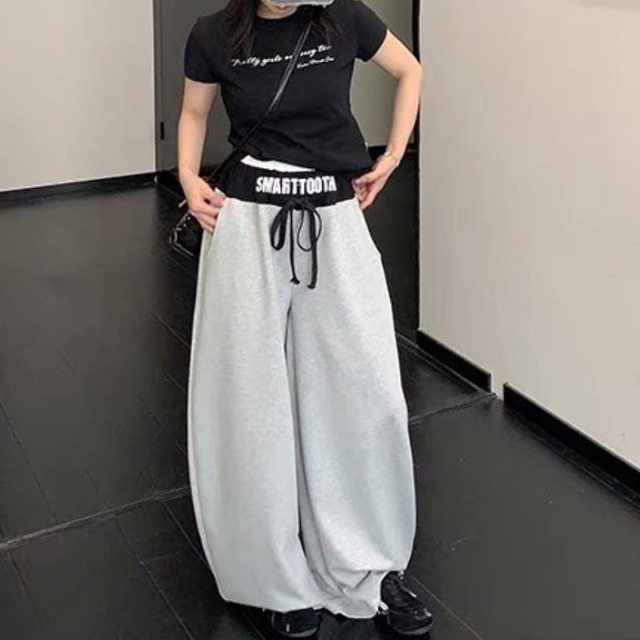 two-tone logo wide waist sweatpants　バイカラーロゴウエストワイドスウェットパンツ　J1707