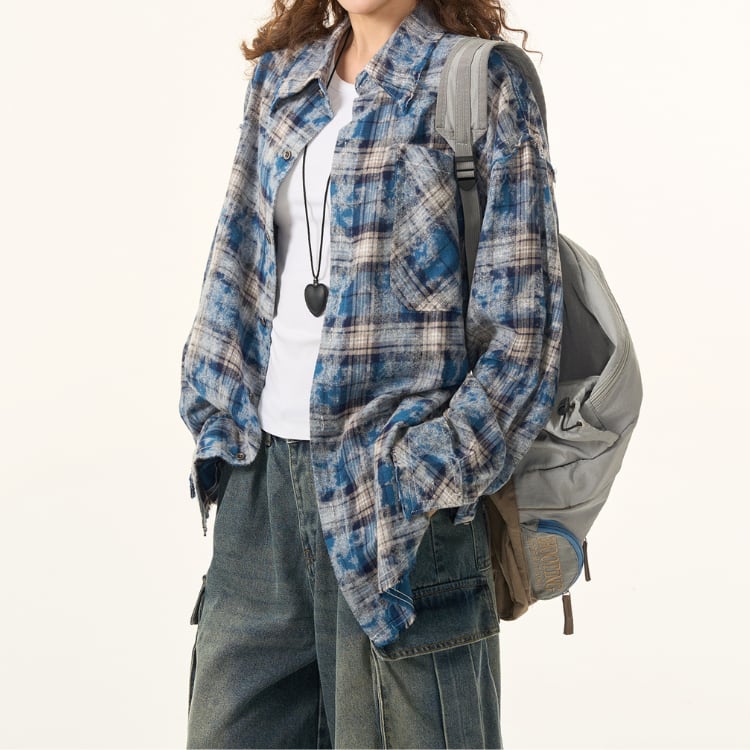 長袖 チェック柄 オーバーサイズ シャツ ◆2col L00009