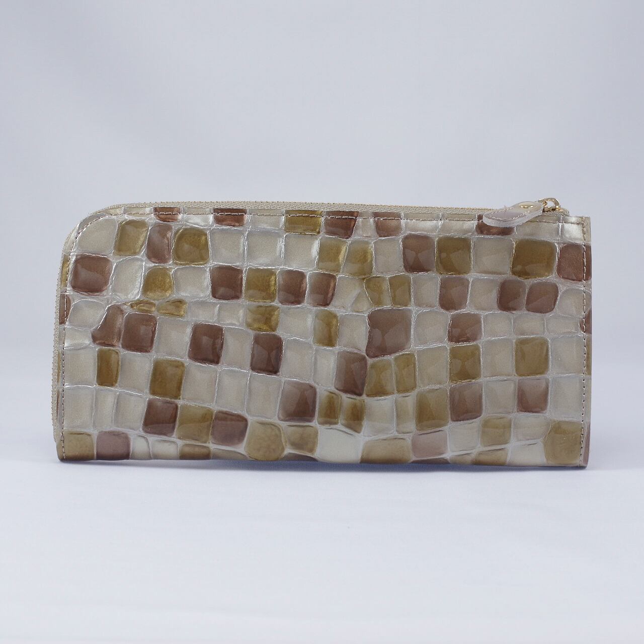 エナメルクロコ　L字ファスナー長財布　ベージュ