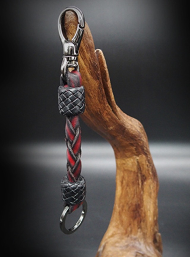 Item No.0496：Upper link key holder／Hand dye Black＆Red