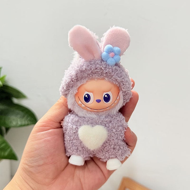 Labubu 4世代対応 かわいい もこもこロンパース + お花装飾うさ耳