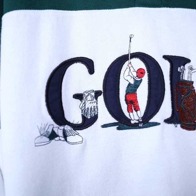 bi-color switching golf embroidery design loose sweat pullover