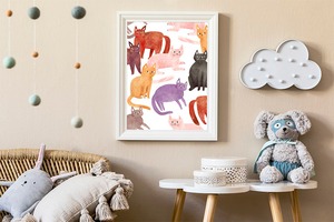 カラフルな猫たち / ポスター 写真 クリエイティブ イラスト 動物 ネコ cat meow 手描き アート