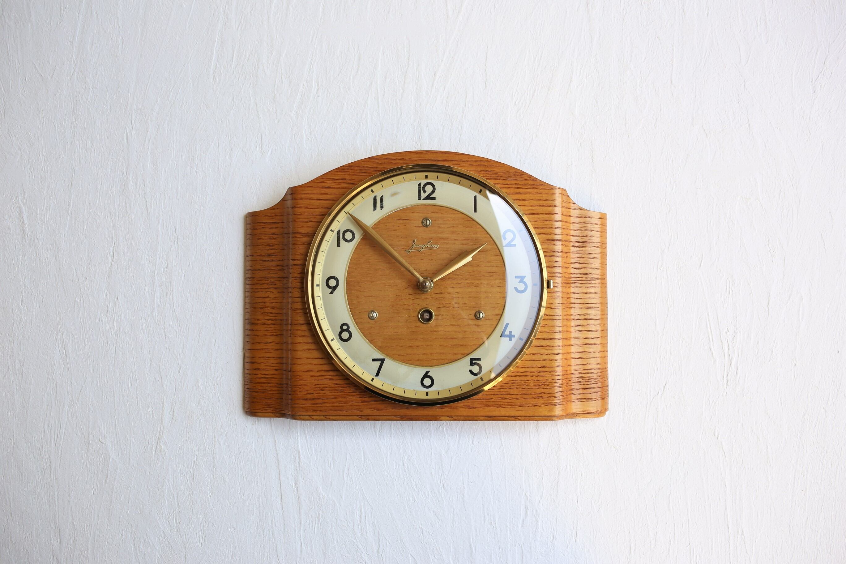 ドイツ アンティーク ヴィンテージ Junghans ユンハンス 木目 掛時計(電池式クォーツ交換済)N-03687