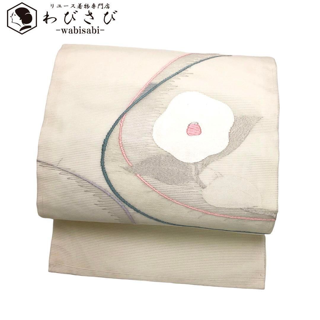 O-2771 夏帯 名古屋帯 絽 椿の花 乳白色 | リユース着物専門店 わびさび