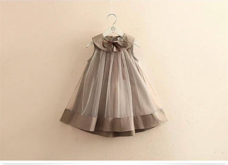 ノースリーブチョコレートワンピース••••••海外子供服 プチプラ ドレス 韓国 ラウンドカラー 付襟 ナチュラル リボン 発表会 フォト イベント キッズ