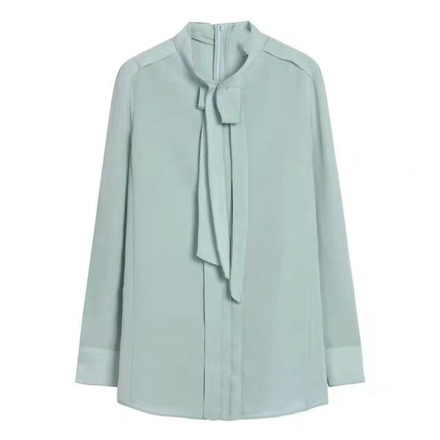 ミントグリーン ボウタイブラウス ボウタイ とろみ 大きいサイズ V