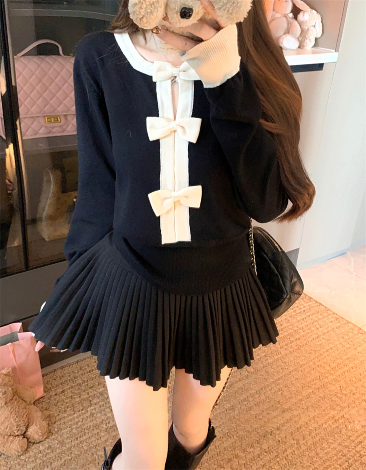 リボンモチーフニットセーター LK1777