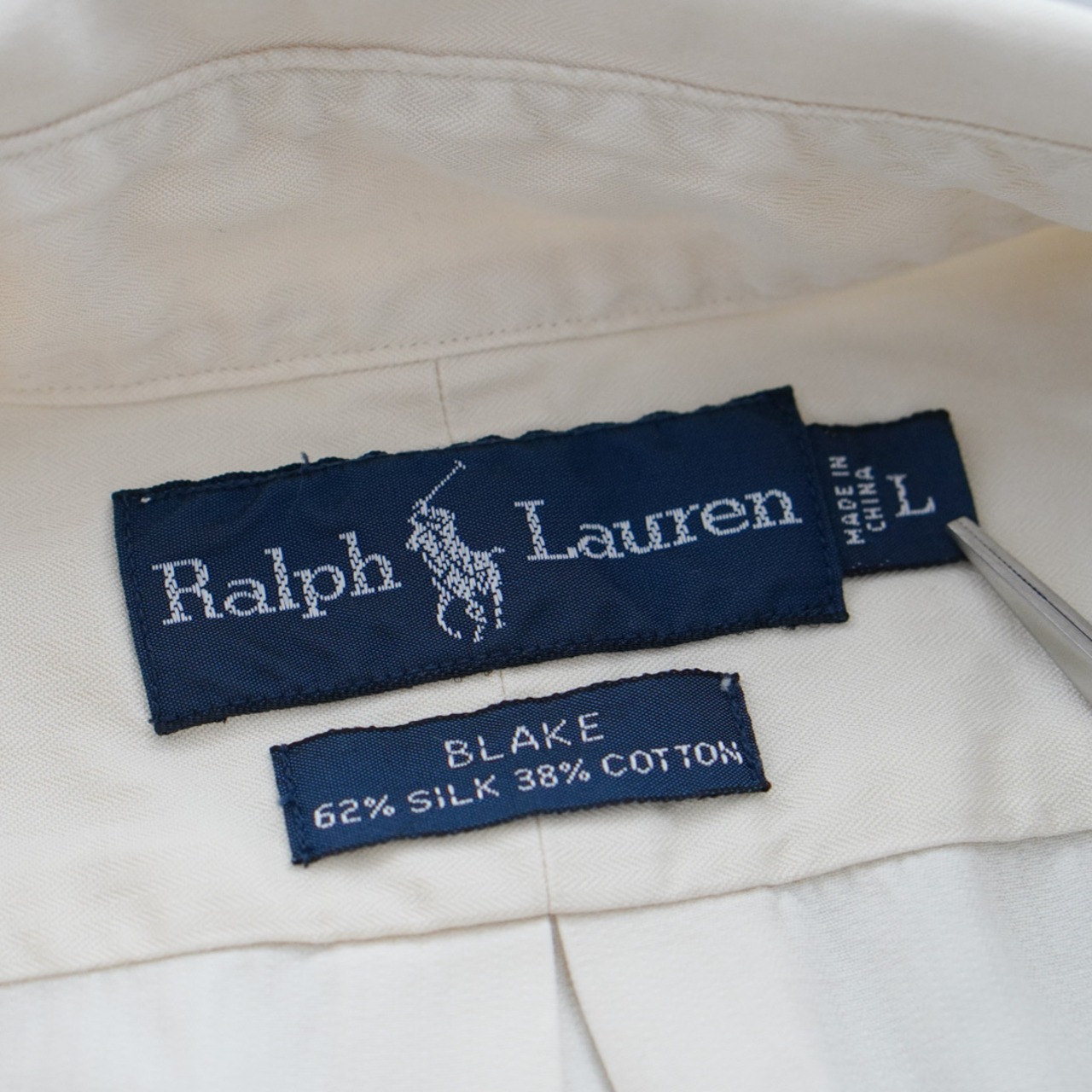 90s Ralph Lauren SILK COTTON shirt BLAKE Ivory [L] 古着 - 10
