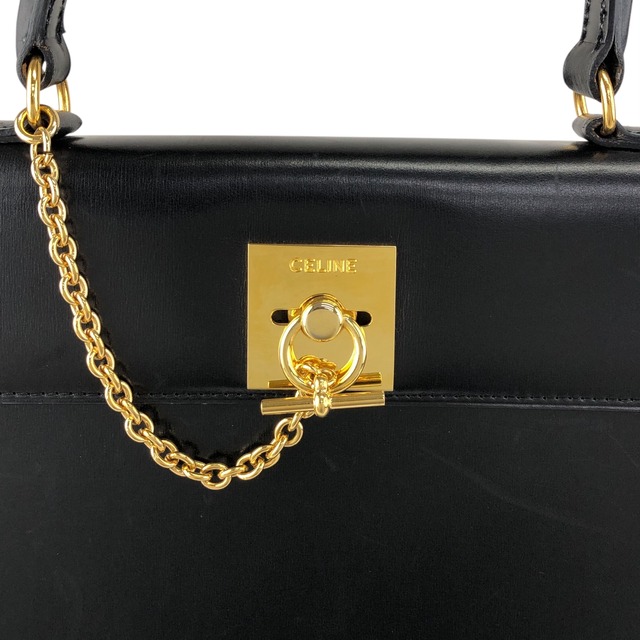 CELINE セリーヌ ハンドバッグ ブラック ガンチーニ レザー トップハンドル vintage ヴィンテージ オールド whcwed
