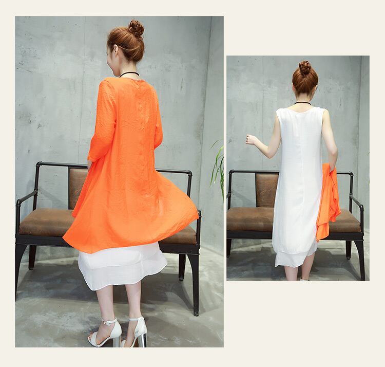 ３点セット ロングカーディガン ノースリーブ ワンピース ネックレス 羽織り 膝下 ミモレ ミモレ丈 7分袖 七分袖 ラウンドネック 刺繍 綿 リネン ツーピース きれいめ カジュアル おしゃれ お洒落 アジアン エスニック エキゾチック 大人女子 花柄 夏 10代 20代 30代 40代 3点セット ロングカーディガン ノースリーブ ワンピース ネックレス