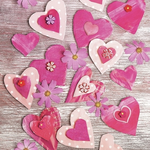 【Ambiente】バラ売り2枚 ランチサイズ ペーパーナプキン Hearts All Over ピンク