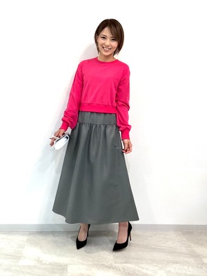 配色ドロスト異素材ドッキングワンピース