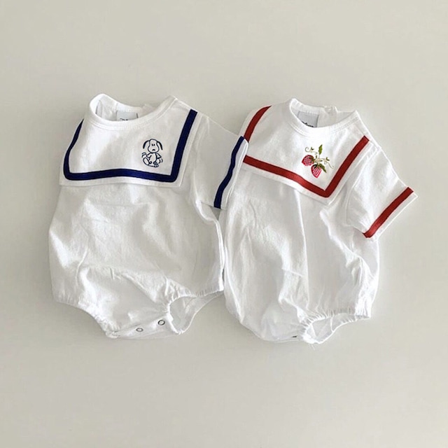 【BABY&KID】夏新作カートゥーンセーラー襟刺しゅうロンパース
