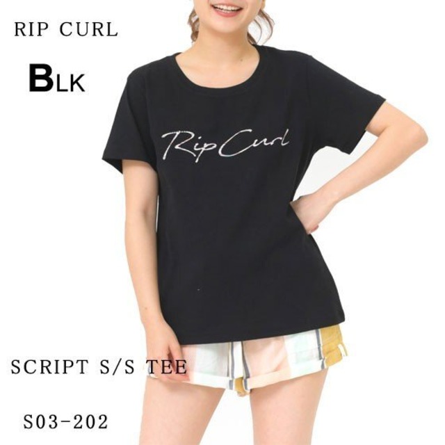 S03 2 リップカール デザイン Tシャツ レディース 人気ブランド 半袖 通販 夏 海 カットソー ロゴtシャツ 黒 M L Script S S Tee Rip Curl Beachdays Okinawa