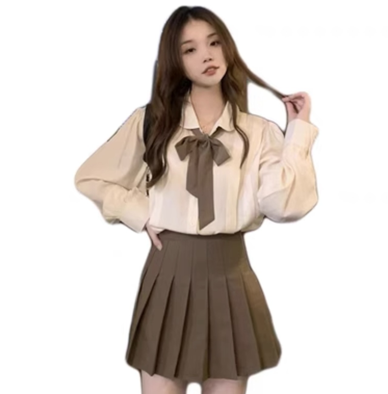 セットアップ 長袖 シャツ ミニ丈 プリーツスカート 可愛い 韓国 学生風 セットアップ 上下セット 2点セット トップス スカート