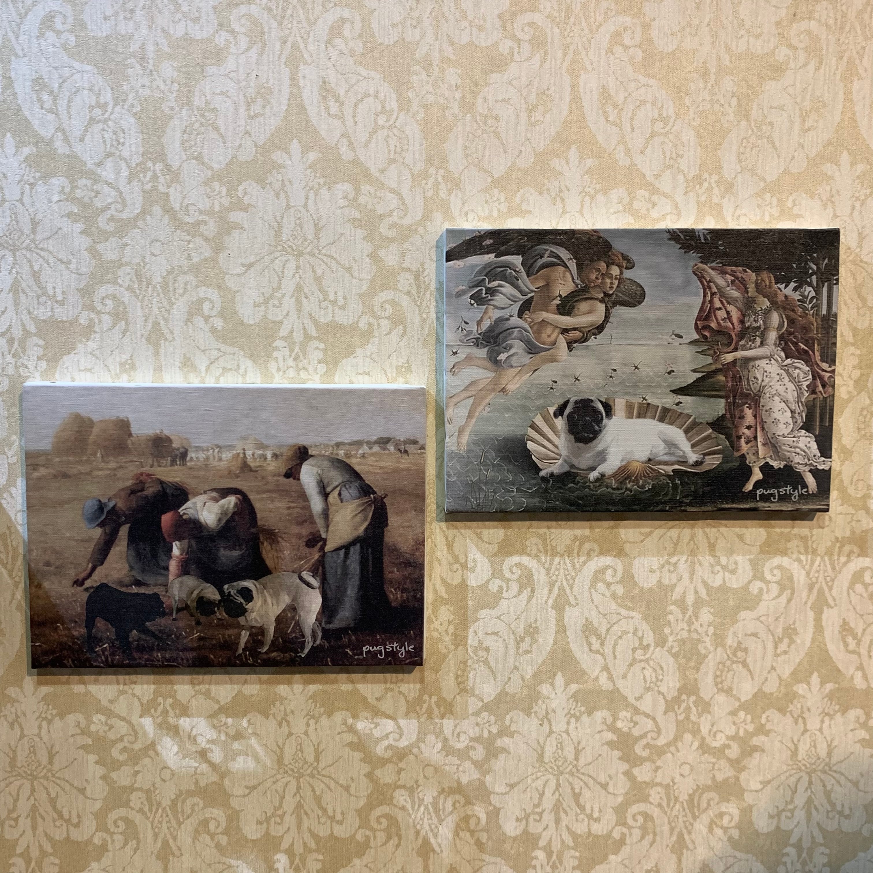 落ち穂拾いを邪魔するパグ】パグ名画アートキャンバス | PUG STYLE