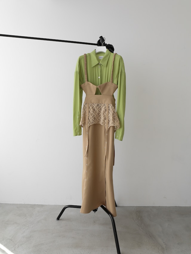 【Exclusive Line】bustier layered onpiece（green/beige）