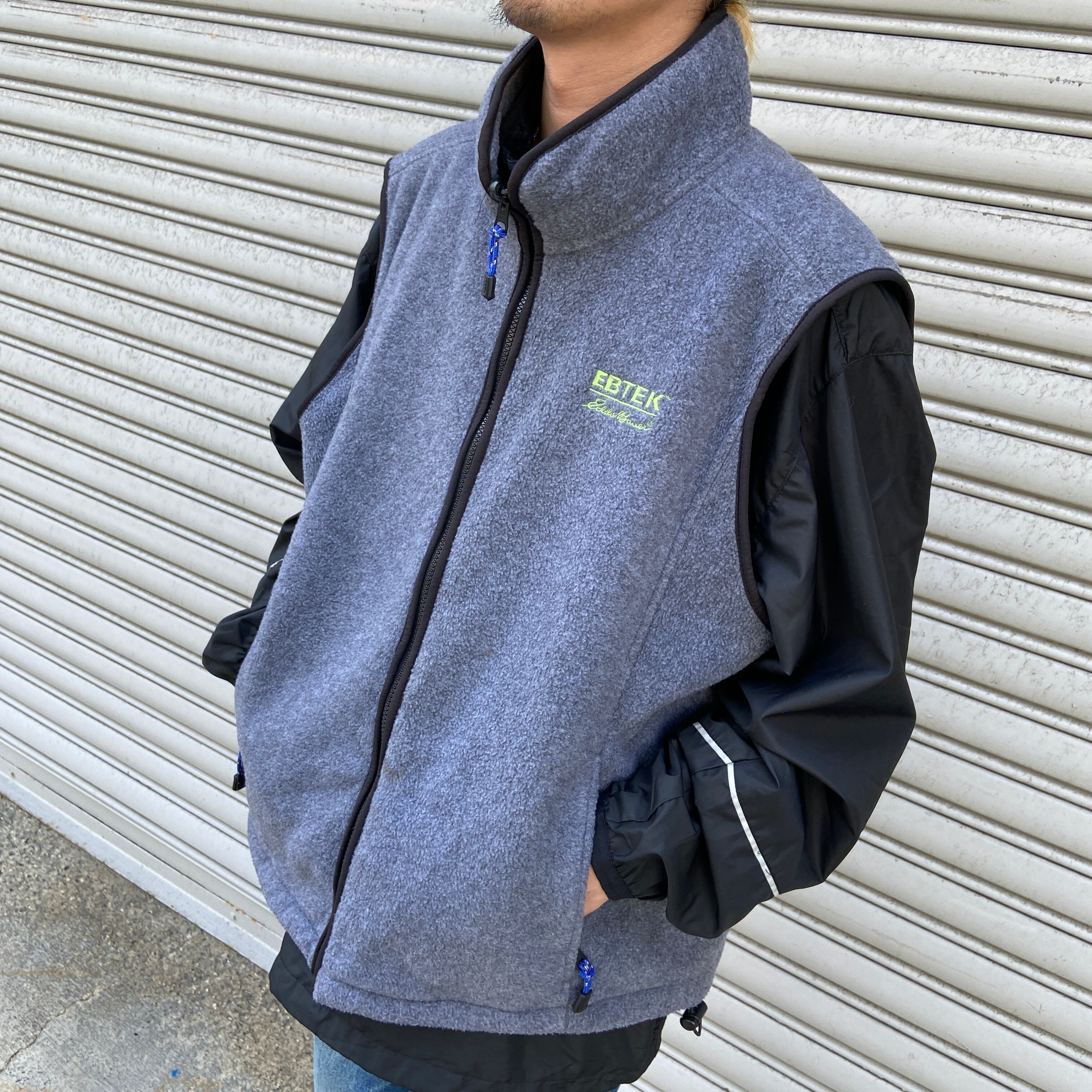 完璧 グレー フリースベスト EBTEK EddieBauer 90s XL Uan 古着屋 | フリース