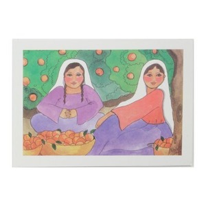 イラストカード2（オレンジと2人の女性）