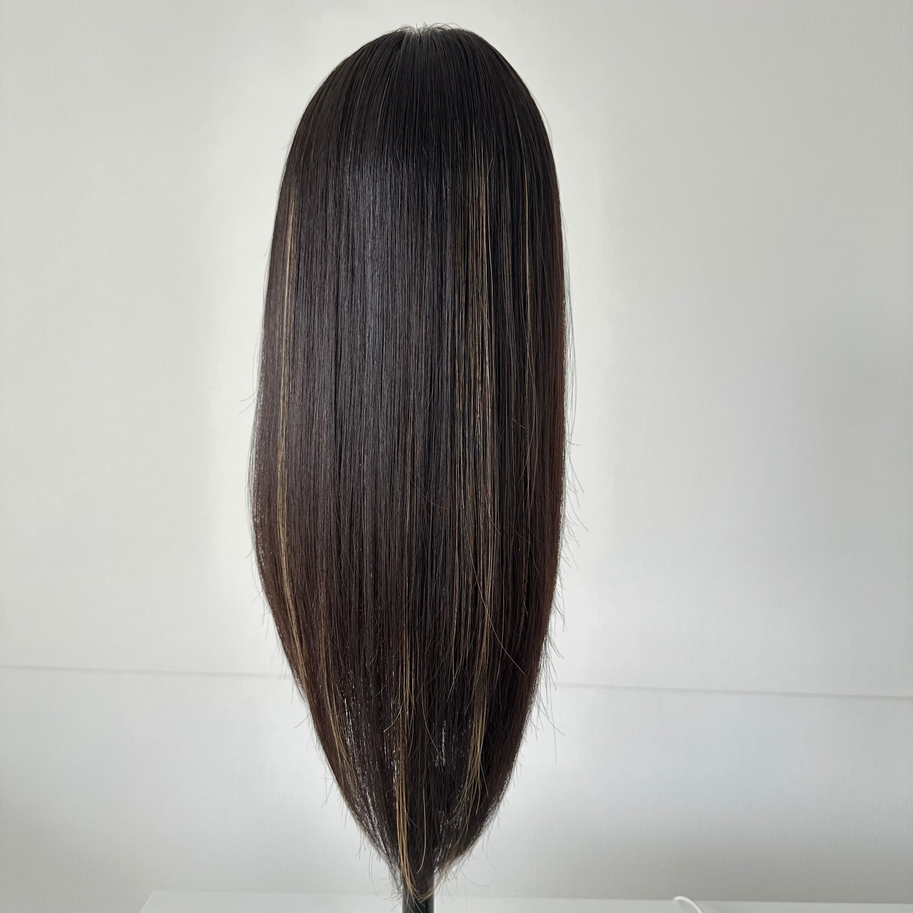 毛量減 羽ウィッグ 未カット 50cm ナチュラルブラックハイライト