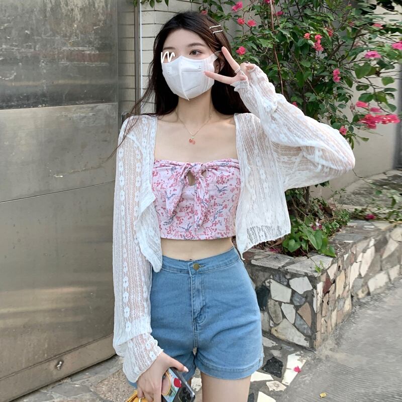 薄手レースカーディガンシャツ サマーショートトップス コート 夏物 試着室30524229291