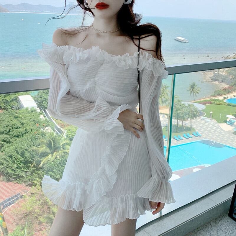 ホワイトサマーカラーシフォントップス スカート ロング ストリート 夏物 ガールズファッション22228526132