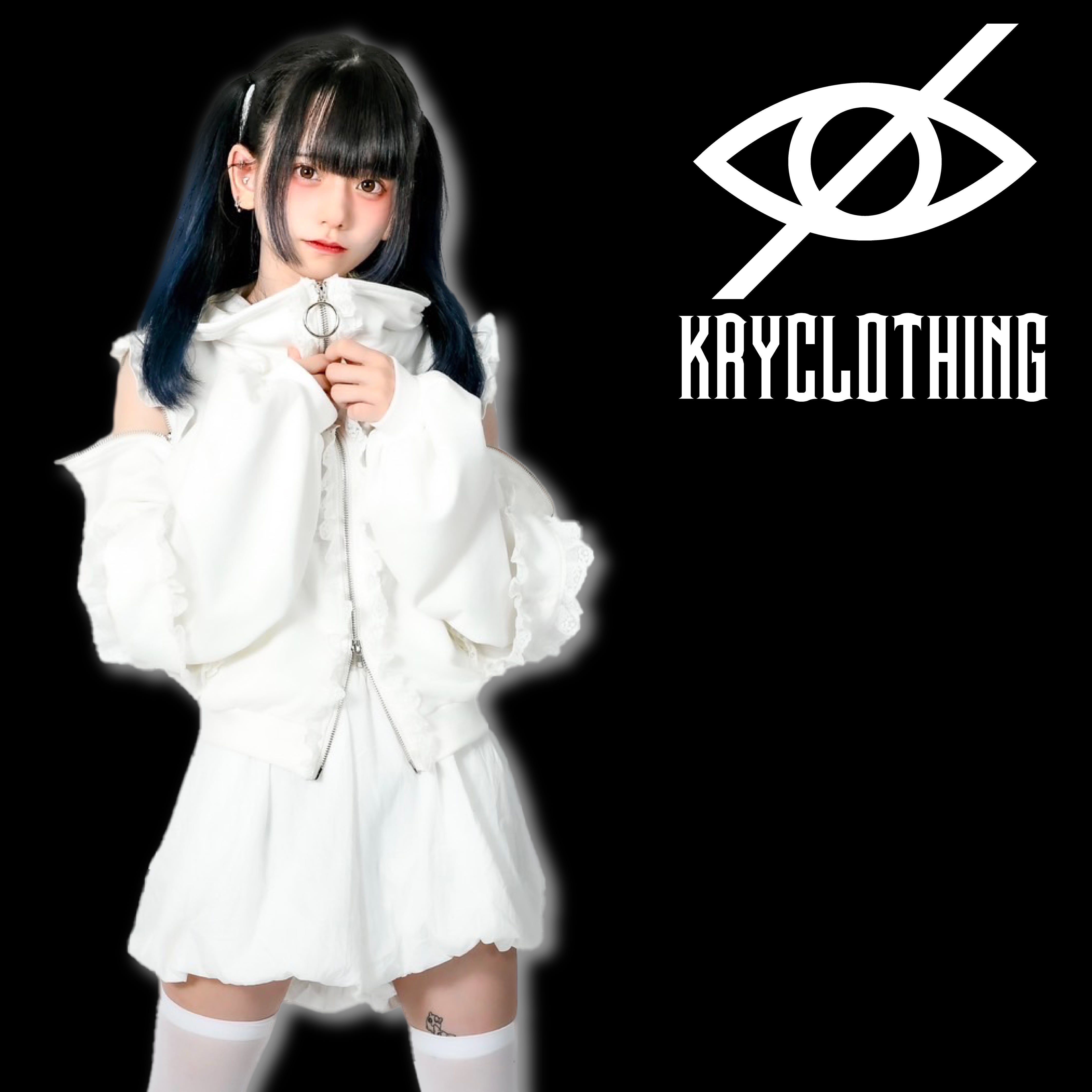 新品タグ付♡KRYCLOTHING♡BABUPK 2・フリルzipパーカー・白 新品タグ付♡KRYCLOTHING♡BABUPK 2・フリルzipパーカー・白