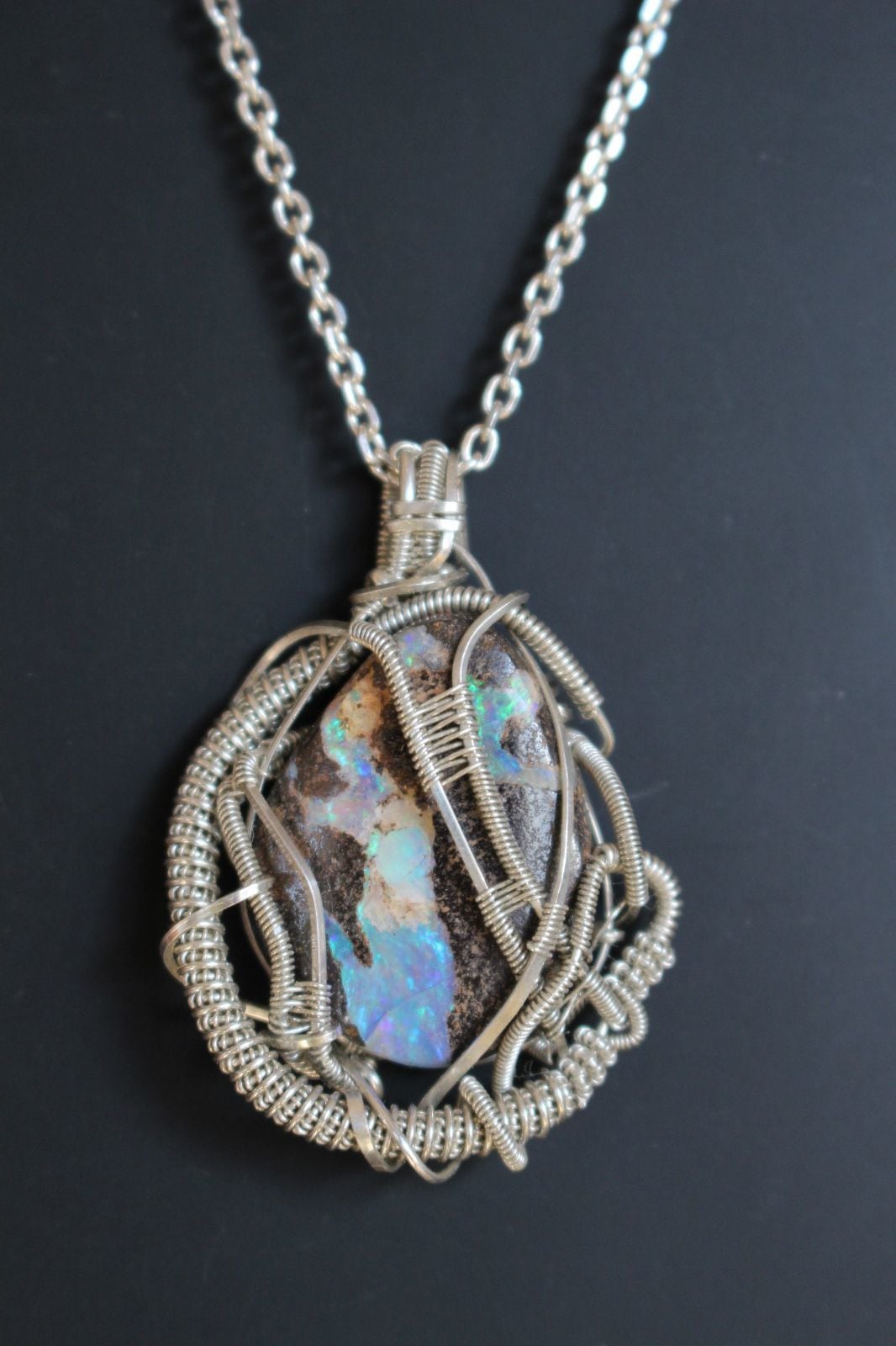 Boulder opal sillver925 wirewrapping pendant