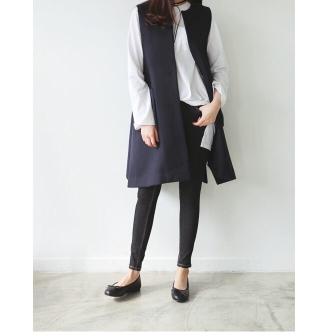 yonfa 21SS gilet set short coat ジレとコート　紺 WEB限定/OUTLET】【BL】ウールブレンドチェスターコート