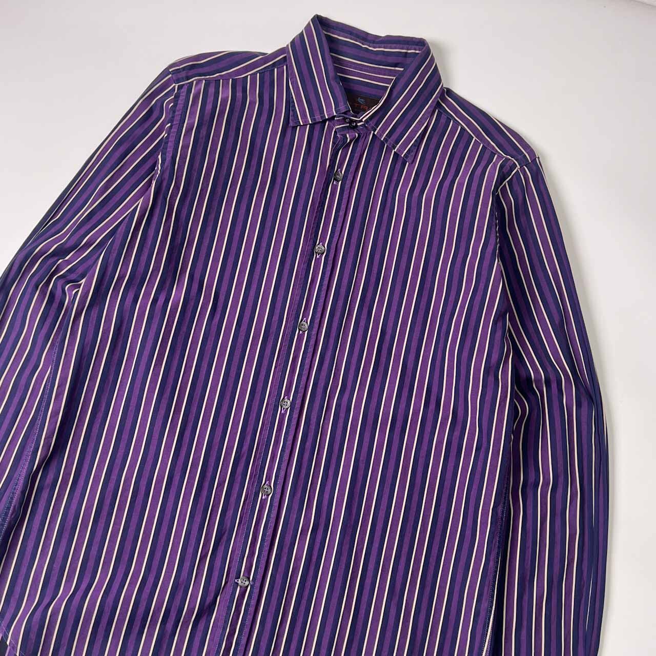 イタリア製 ETRO エトロ ストライプ 長袖シャツ SLIM MEDIUM/パープル