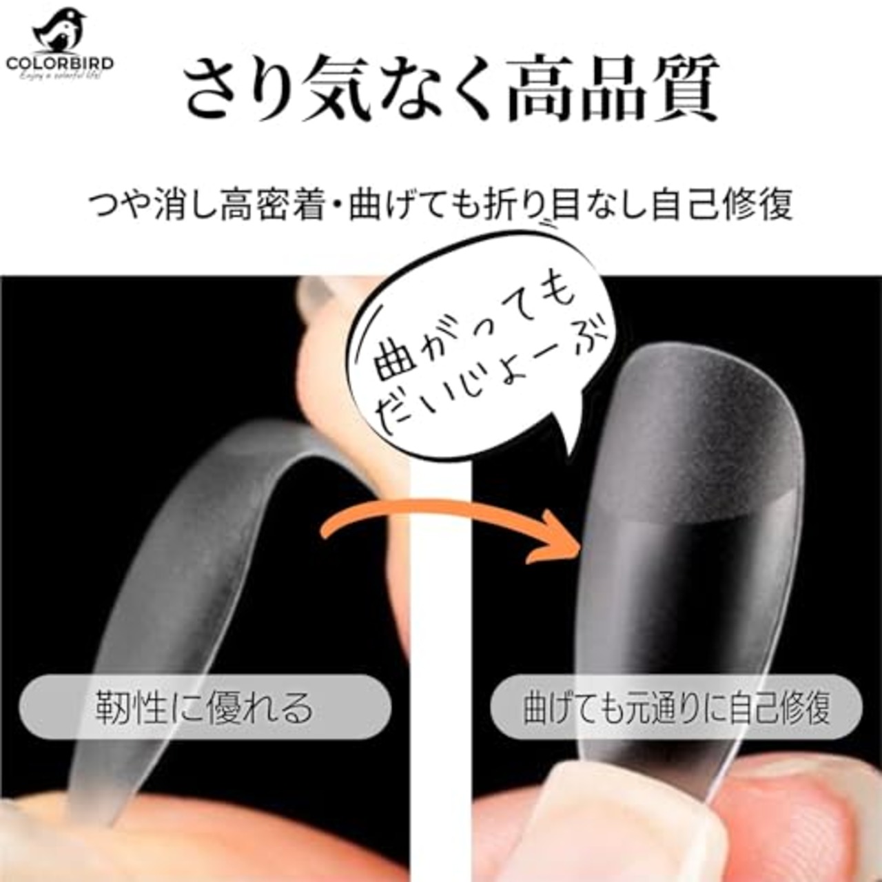 COLORBIRD ネイルチップ 超薄 ロング クリア サンディング 自然なフィット感 つけ爪 (オーバルL, 240pcs)