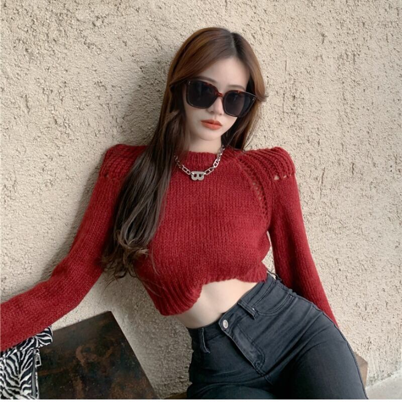 オータムクロップドショートセーター トップス 秋物 ハンチェンe8696604056