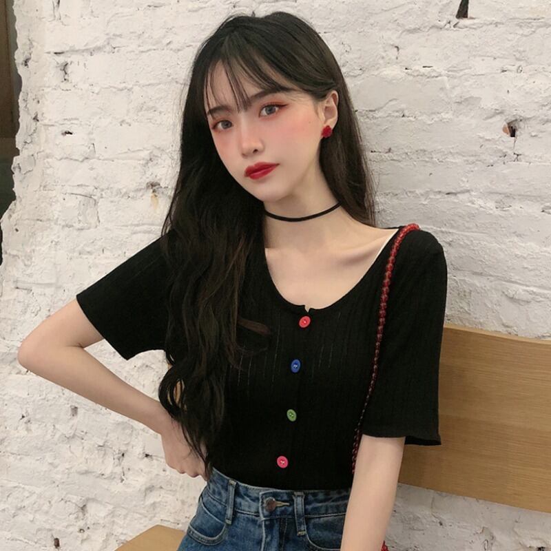 2020年夏の新しい婦人服は、黒の薄い半袖トップスの薄くて用途の広いニットカーディガン学生バージョンです 1号婦人76934568365