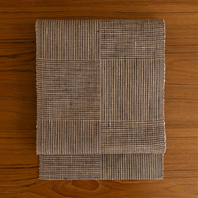 くる満屋工房製　越後おぐに　栗繭紬　網代の模様　八寸名古屋帯【未使用品】