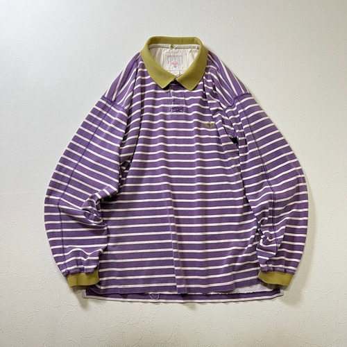90s Dockers　ボーダー　ラガーシャツ　ポロシャツ　長袖　ドッカーズ　パープル　L 古着
