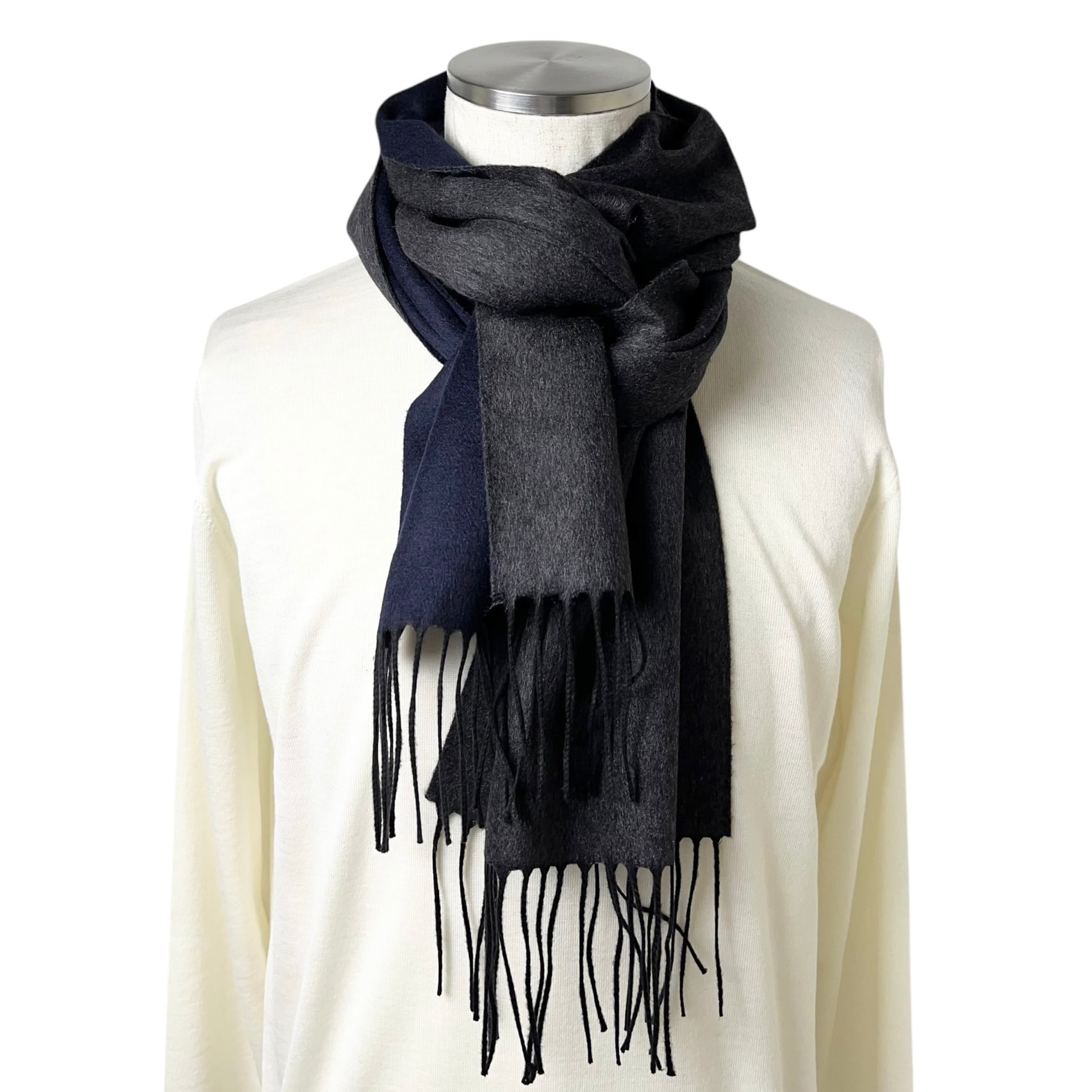PIACENZA ピアチェンツァ マフラー NAVYxBLACK PIACENZA(ピアチェンツァ) Silk-Cashmere Double face Scarf(82249/44
