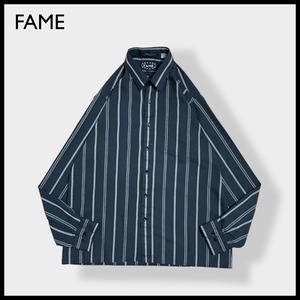 【FAME】台湾製 LARGE ストライプシャツ 長袖シャツ カジュアルシャツ くすみカラー US古着