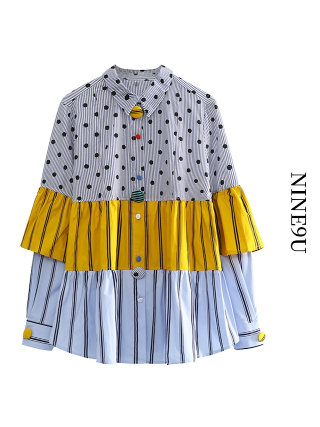 dot pleats colorful shirt【NINE5841】