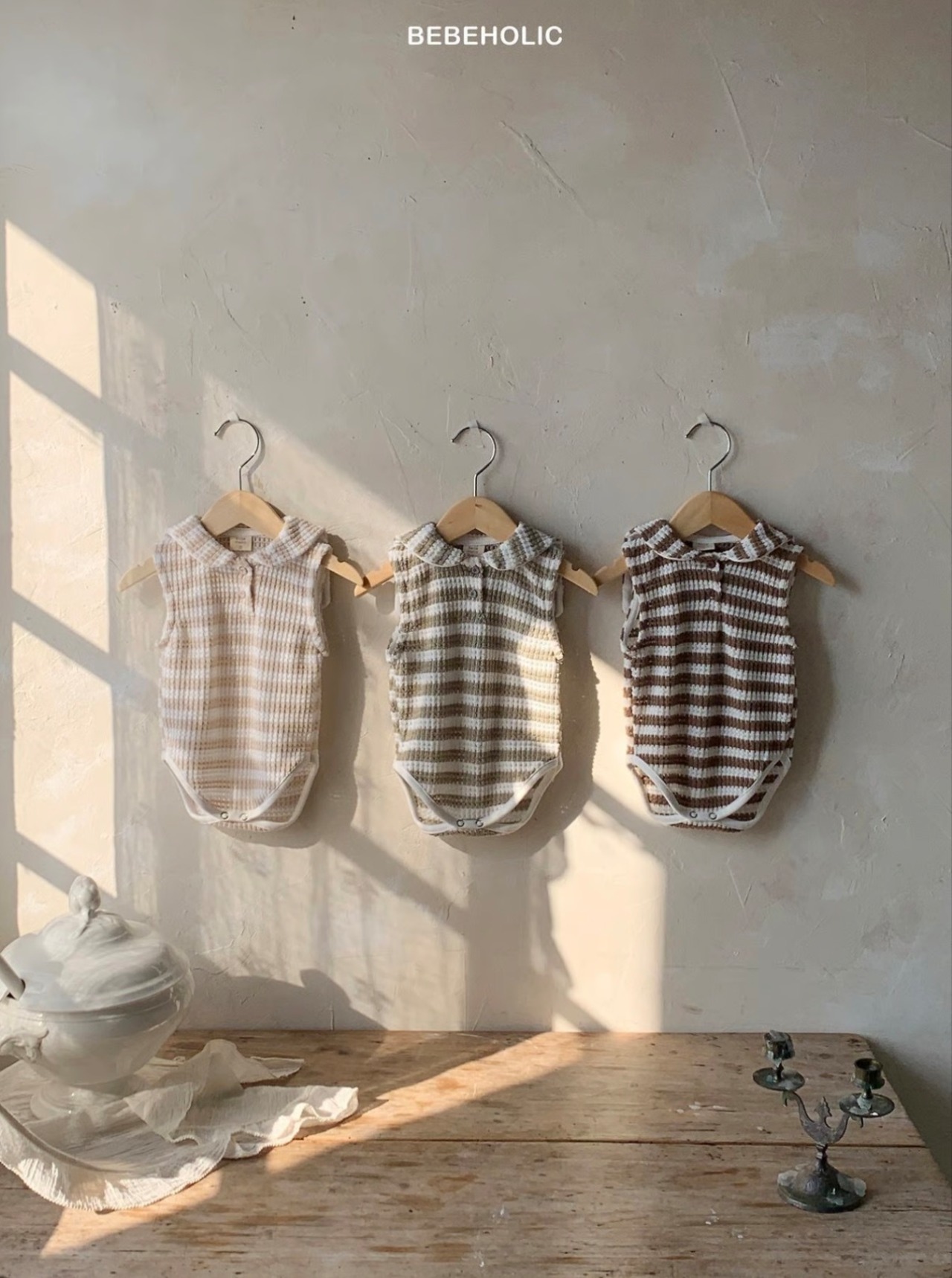 【bebeholic】ストライプセーラースーツ ブラウン（55~85cm） - 11