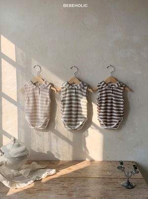 【bebeholic】ストライプセーラースーツ ブラウン（55~85cm）