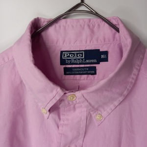 ラルフ　BDシャツ　コットン　カラーポニー　オックスフォード　刺繍ロゴ　ピンク　L