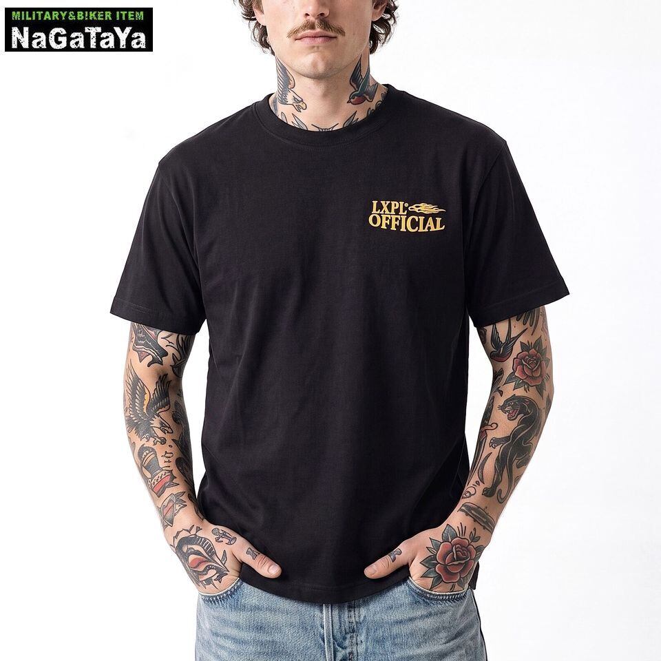 LXPL BLUE FLAME Tシャツ メンズ 半袖 ブラック 黒 バックプリント
