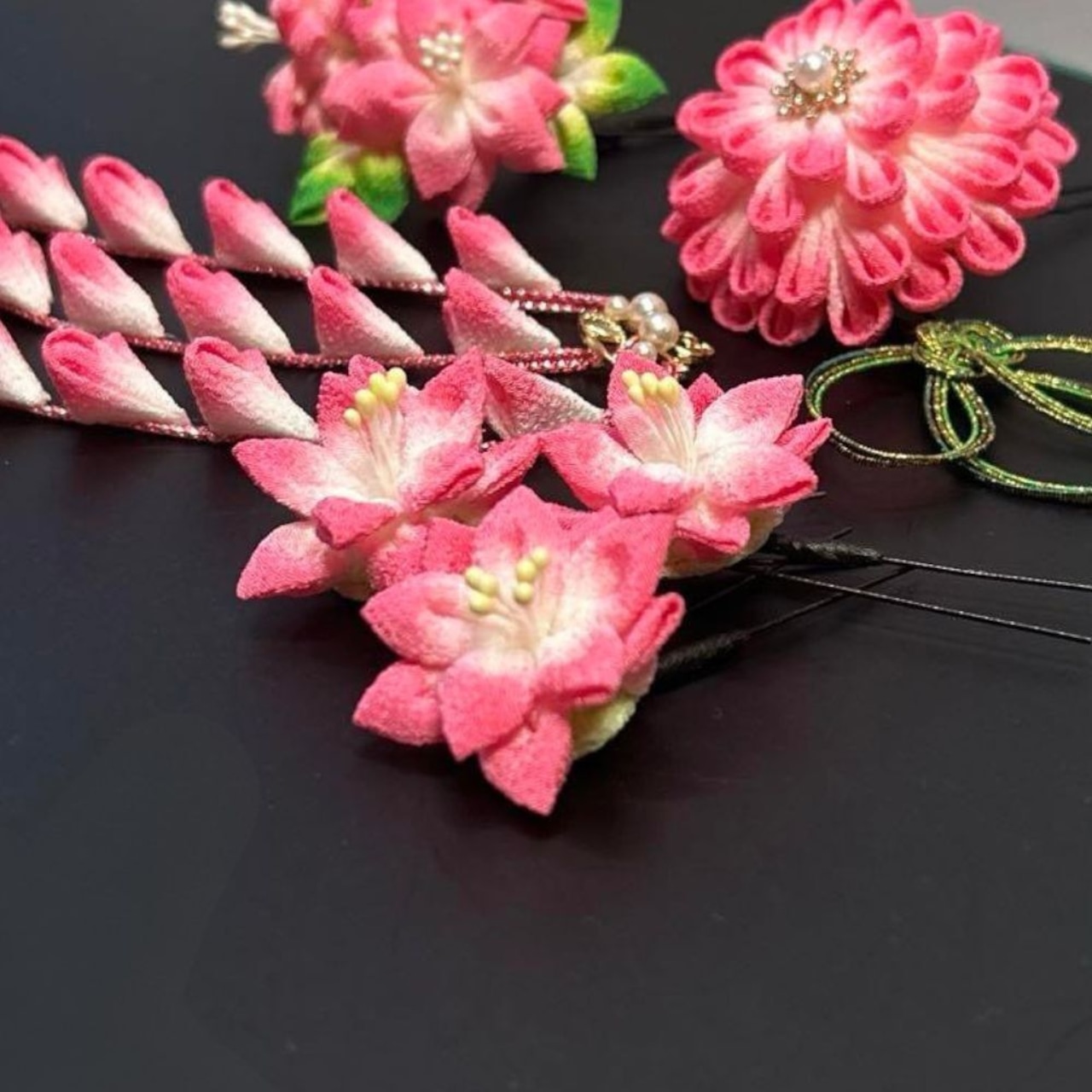 桃恋咲(とうれんさく)|桃色グラデーションのつまみ細工髪飾りセット|成人式・卒業式・結婚式・春の和装に(S031)・画像10