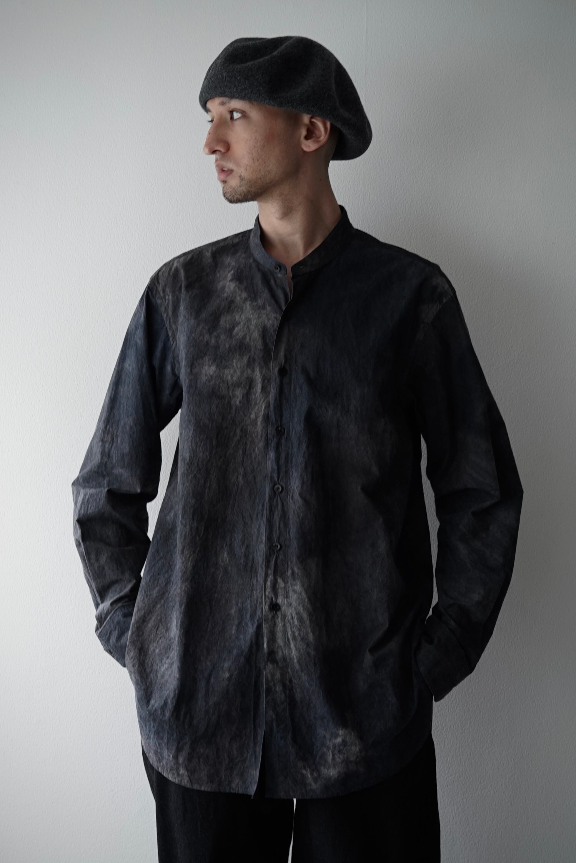 Dark Dyed Poplin / Granpa Shirts (BLACK MIST) | C O L I N A