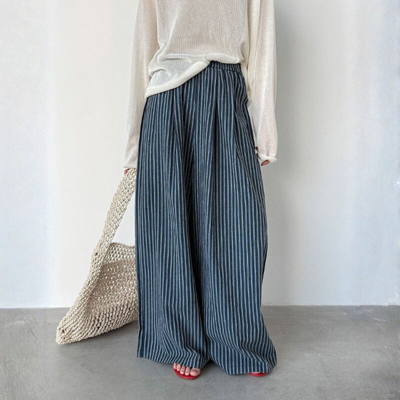 ストライプ柄 ワイドフルレングスパンツ N00337