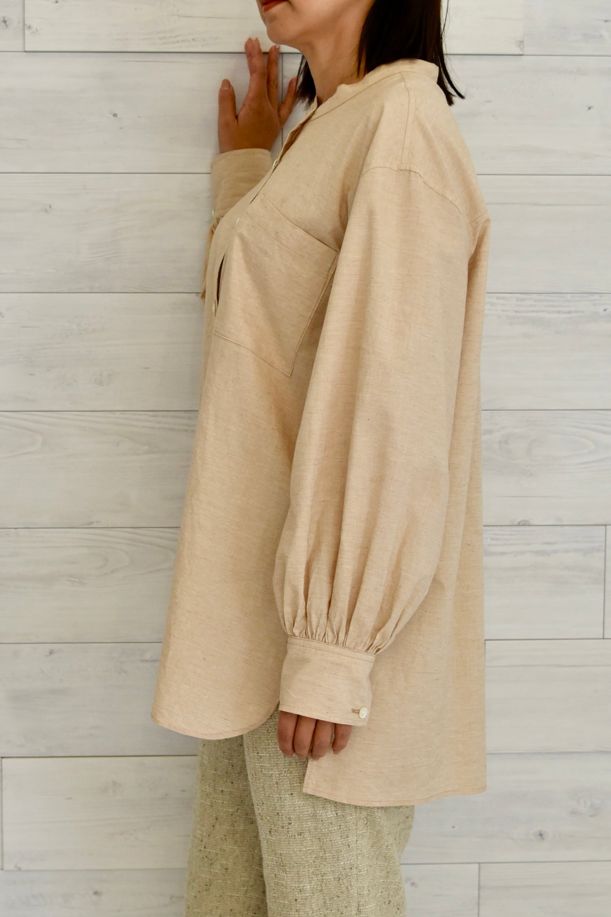 ローンオーガニックコットンシャツ オーガニック・コットン・シアサッカー・シャツ、半袖 ストライプ